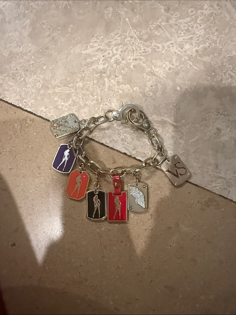 Victoria's Secret Silver Charm Bracelet with Multicolor Tag Charms